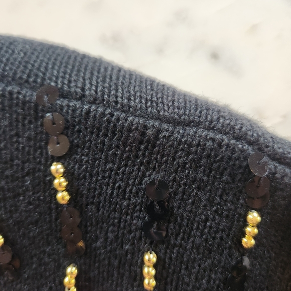 Vintage Victoria Harbour Black Cardigan Gold Sequins Holiday New Years Preppy - Picture 8 of 15